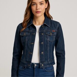 Guess Women's Denim Jacket, Dark Wash, western styling, size Medium